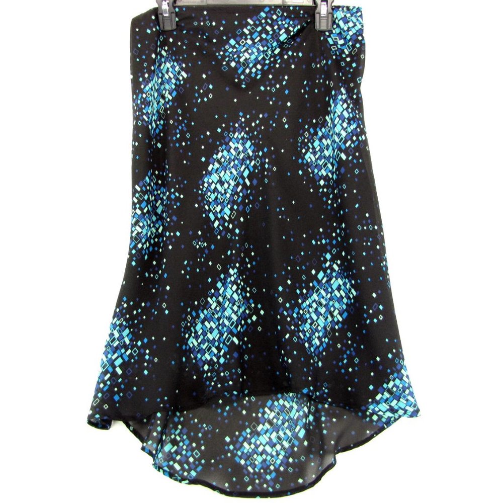SALE! Abstract Flare Ruffle Black Blue Long Skirt